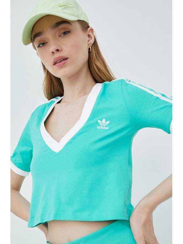 V neck cropped t shirt HG6596 Turquoise WOMENS UK6 JP M - ADIDAS - BALAAN 1