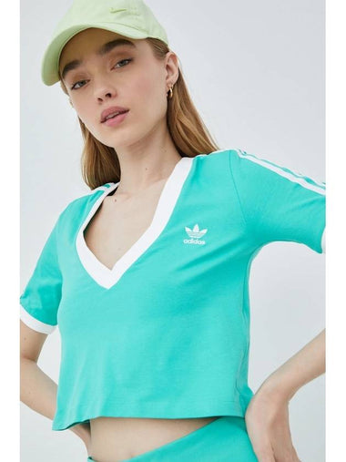 V neck cropped t shirt HG6596 Turquoise WOMENS UK6 JP M - ADIDAS - BALAAN 1