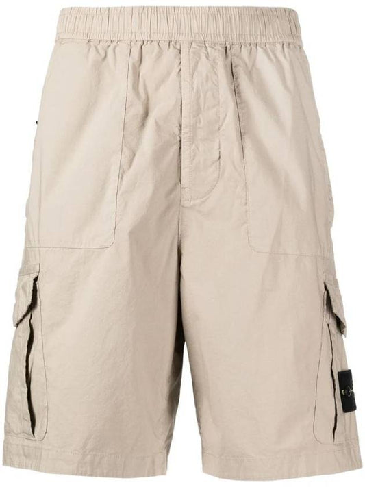 Men's Waffen Patch Cotton Shorts Beige - STONE ISLAND - BALAAN.