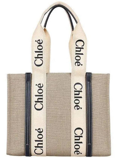 Woody Canvas Medium Tote Bag White Navy - CHLOE - BALAAN 2