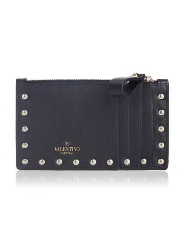 Rockstud Zipper Card Wallet Black - VALENTINO - BALAAN 2