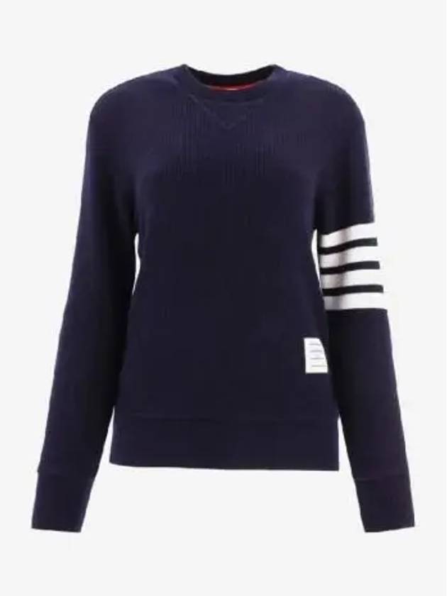 4-Bar Striped Waffle Wool Cashmere Pullover Knit Top Navy - THOM BROWNE - BALAAN 2