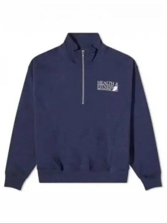 Logo Print Half Zip-up Cotton Sweatshirt Navy - SPORTY & RICH - BALAAN 2