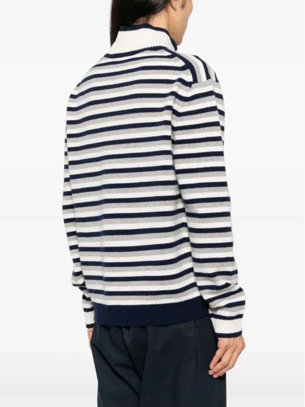 Fox Head Intarsia Striped High Neck Comfort Knit Top White Navy - MAISON KITSUNE - BALAAN 5