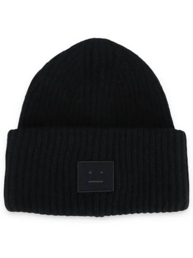 Face Patch Ribbed Wool Beanie Black - ACNE STUDIOS - BALAAN 3