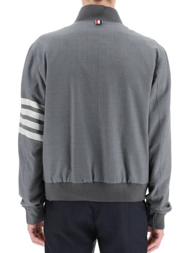 Diagonal Striped Knit Rib Blouson Bomber Jacket Grey - THOM BROWNE - BALAAN 5