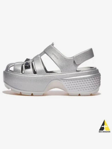 Stomp Stud Metallic Fisherman Sandals SILVER - CROCS - BALAAN 1