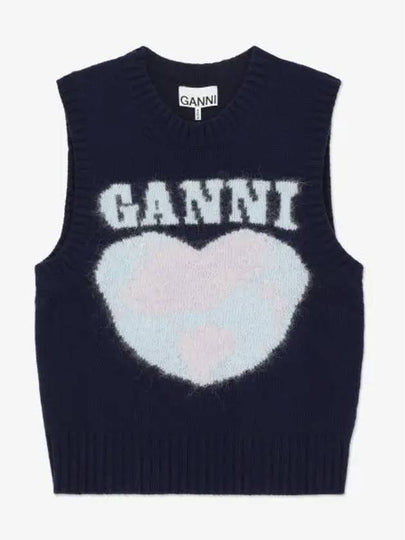 Logo Heart Gilet Vest Navy - GANNI - BALAAN 2