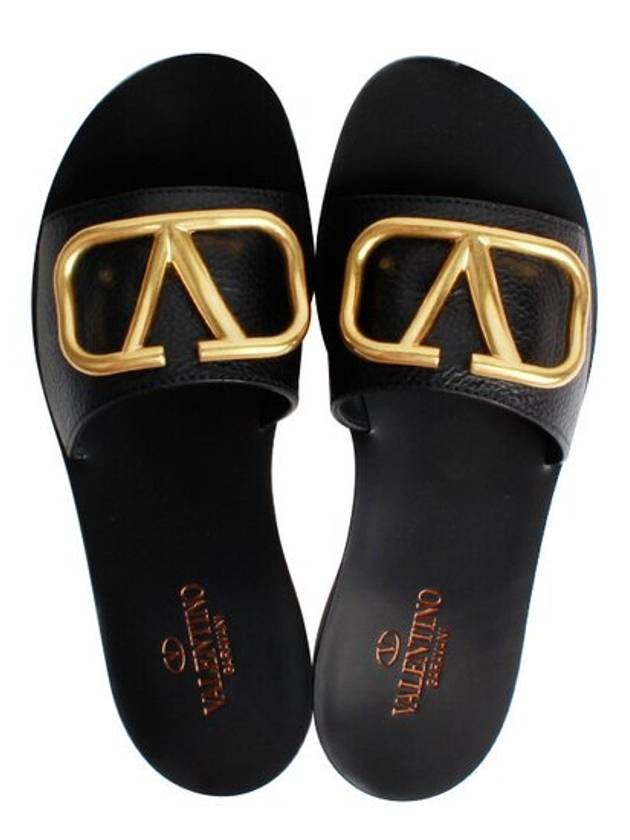 V Logo Signature Grainy Calfskin Slippers Sandals Black - VALENTINO - BALAAN 4