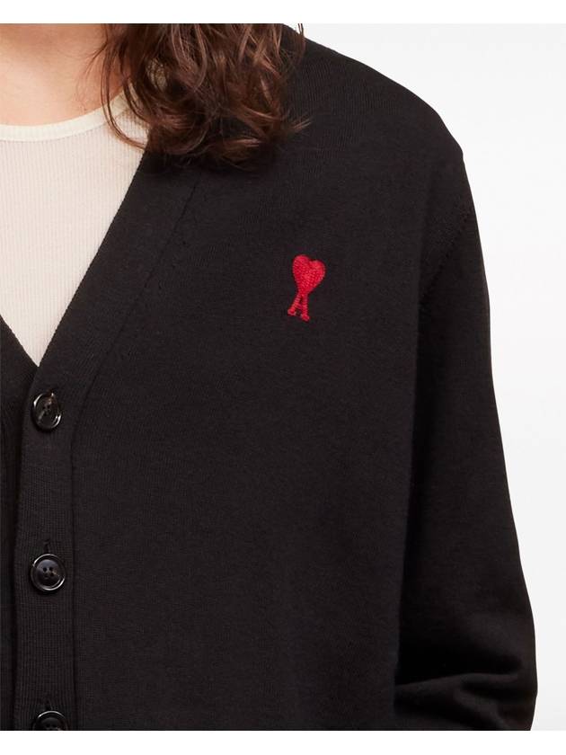 Red Heart Logo Merino Wool Cardigan Black - AMI - BALAAN 6