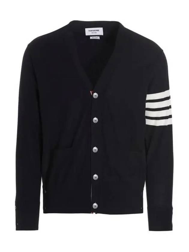 Men's Sustainable Classic Diagonal Wool Cardigan Navy - THOM BROWNE - BALAAN 2