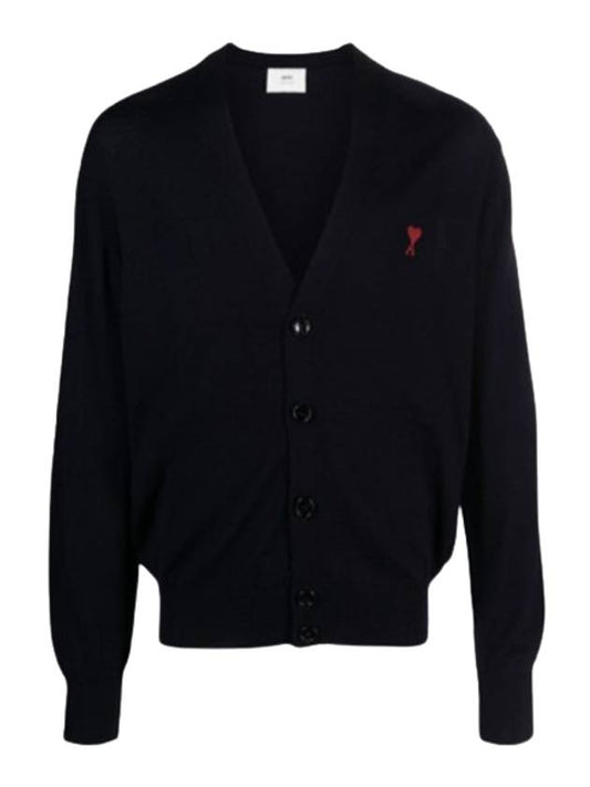 Red Heart Logo Merino Wool Cardigan Black - AMI - BALAAN 2