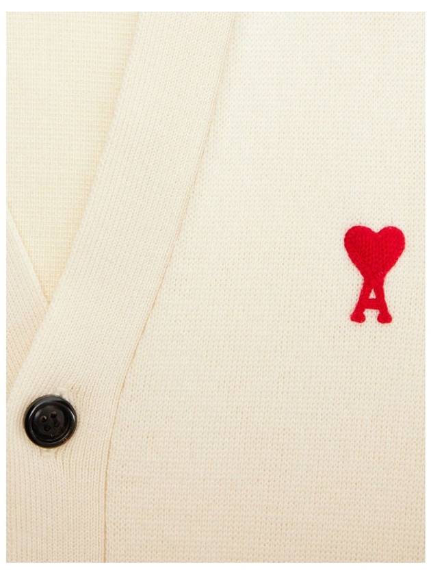 Small Heart Logo Wool Cardigan Vanilla - AMI - BALAAN 6