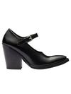 Brushed Leather Pumps Heel Black - PRADA - BALAAN.