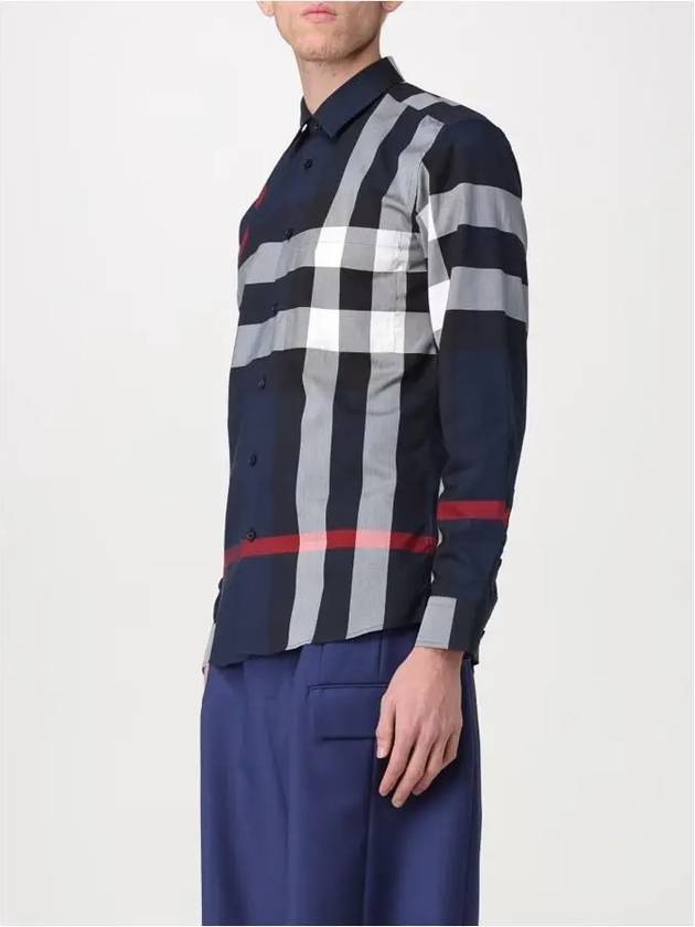 Check Motif Cotton Long Sleeve Shirt Navy - BURBERRY - BALAAN 4