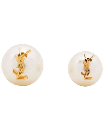 Cassandre Pearl Earrings in Metal Gold And Cream - SAINT LAURENT - BALAAN 1