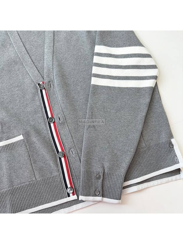 V-Neck Diagonal Armband Cardigan Grey - THOM BROWNE - BALAAN 10