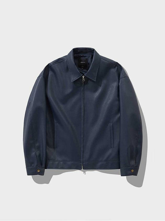 Leather single zip-up jacket navy - FFEFF STUDIO - BALAAN 2