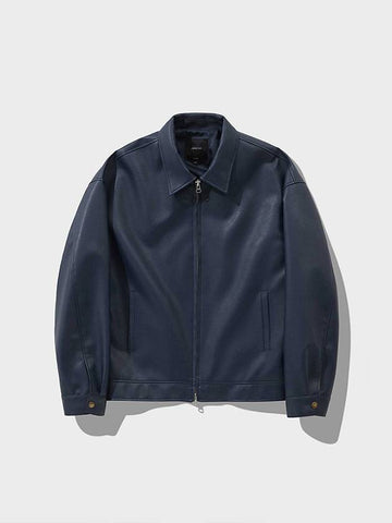 Leather Single Zip-Up Jacket Navy - FFEFF STUDIO - BALAAN 1