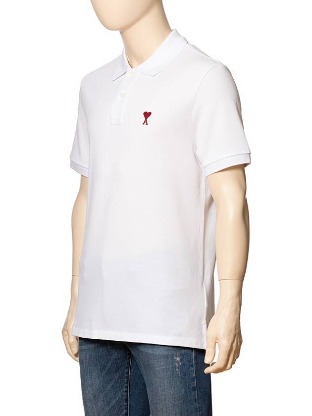 Heart Logo Polo Shirt White - AMI - BALAAN 3