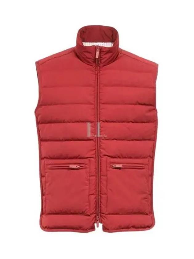 Poly Twill Down Fill 4-Bar Funnel Neck Knit Panel Vest Red - THOM BROWNE - BALAAN 2