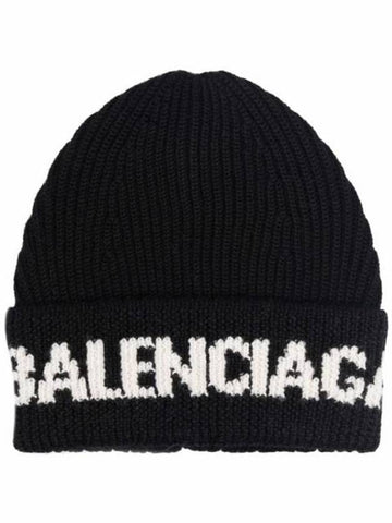 Logo Intarsia Wool Beanie Black - BALENCIAGA - BALAAN 1