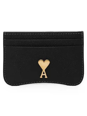 Metal Logo Leather Card Wallet Gold Black - AMI - BALAAN 1