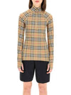 Women's Check Stretch Jersey Half Zip Up Long Sleeve T-Shirt Beige - BURBERRY - BALAAN 3