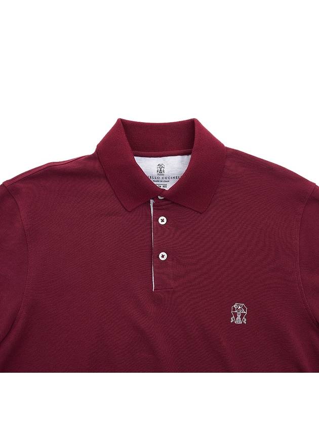 Embroidered Logo Cotton Polo Shirt Dark Red - BRUNELLO CUCINELLI - BALAAN.