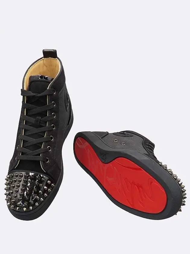 3200339 Black color sandpaper suede leather blend LOU SPIKES ORLATO FLAT PAT spike lace up men s low sneakers 255MM - CHRISTIAN LOUBOUTIN - BALAAN 3