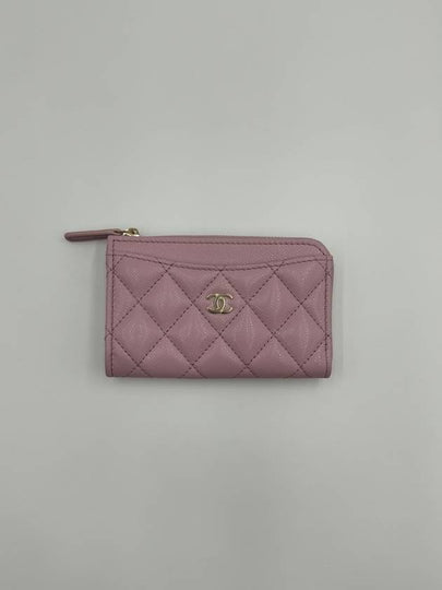 Classic card wallet zipper holder caviar light pink champagne gold AP3179 - CHANEL - BALAAN 2