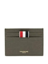 Pebble Grain Leather Stripe Single Card Wallet Green - THOM BROWNE - BALAAN 2