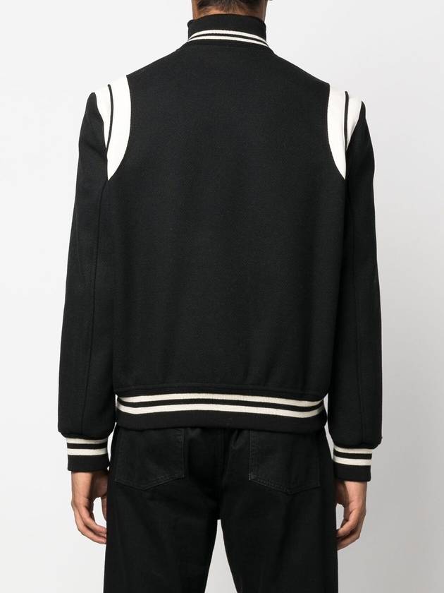 Teddy Bomber Jacket in Wool Black White - SAINT LAURENT - BALAAN 5