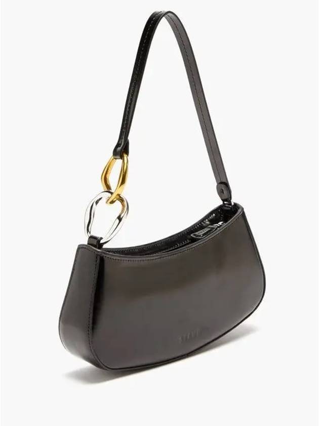 OLLIE Ollie Polished Leather Shoulder Bag Black - STAUD - BALAAN 4