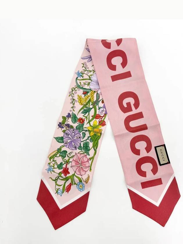 Floral Print Silk Neck Bow Scalf Pink - GUCCI - BALAAN 2