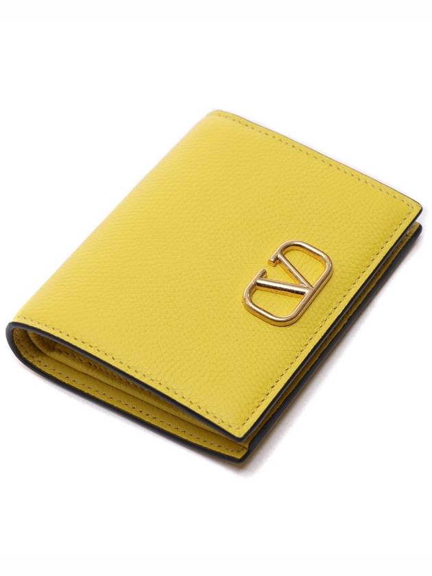 Compact V Logo Signature Calfskin Half Wallet Cedar Yellow - VALENTINO - BALAAN 6