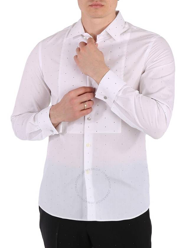 Burberry Men's White Cotton Poplin Embellished Dress Shirt, Brand Size 40 (Neck Size 15.75") - BURBERRY - BALAAN 1