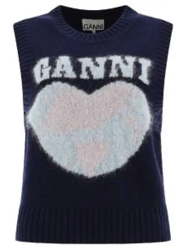 Logo Heart Gilet Vest Navy - GANNI - BALAAN 2