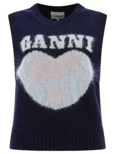 Logo Heart Gilet Vest Navy - GANNI - BALAAN 2