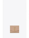 Uptown Compact Grain De Poudre Embossed Leather Halfwallet Dark Beige - SAINT LAURENT - BALAAN 2