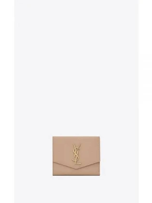 Uptown Compact Grain De Poudre Embossed Leather Halfwallet Dark Beige - SAINT LAURENT - BALAAN 2