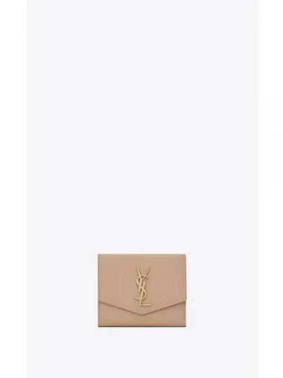 Uptown Compact Grain De Poudre Embossed Leather Halfwallet Dark Beige - SAINT LAURENT - BALAAN 2