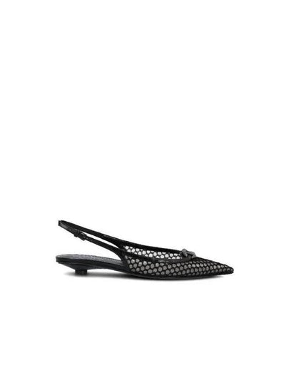 Women's V Logo Plaque Mesh Sling Back Heels Black - VALENTINO - BALAAN 2