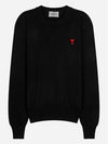 Heart Embroidered Logo Crew Neck Knit Top Black - AMI - BALAAN 2