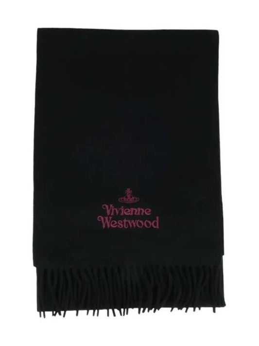 Logo Wool Fringe Muffler Anthracite Black - VIVIENNE WESTWOOD - BALAAN 2