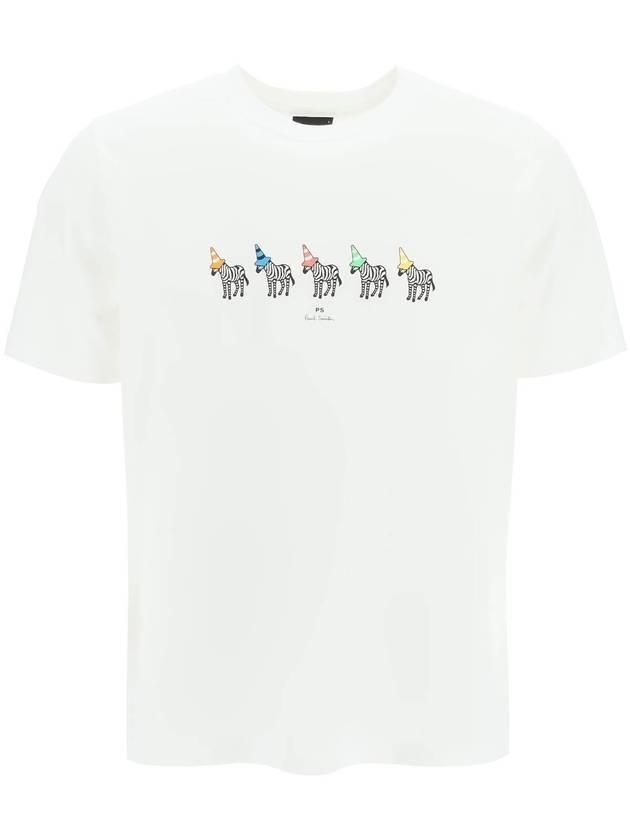 Zebra Line Up Logo Print Cotton Short Sleeve T-Shirt White - PAUL SMITH - BALAAN 1