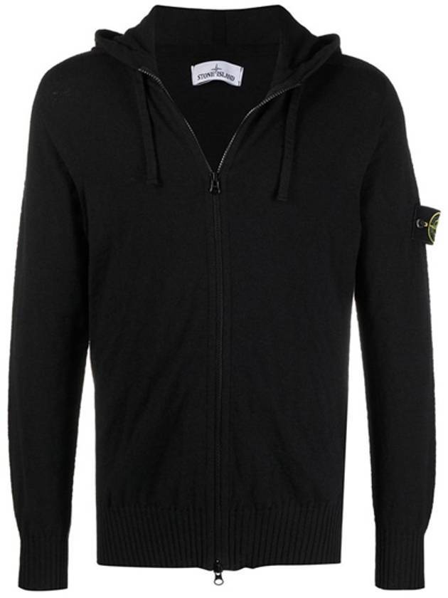 Wappen Patch Cotton Knit Zip Up Hoodie Black - STONE ISLAND - BALAAN 1