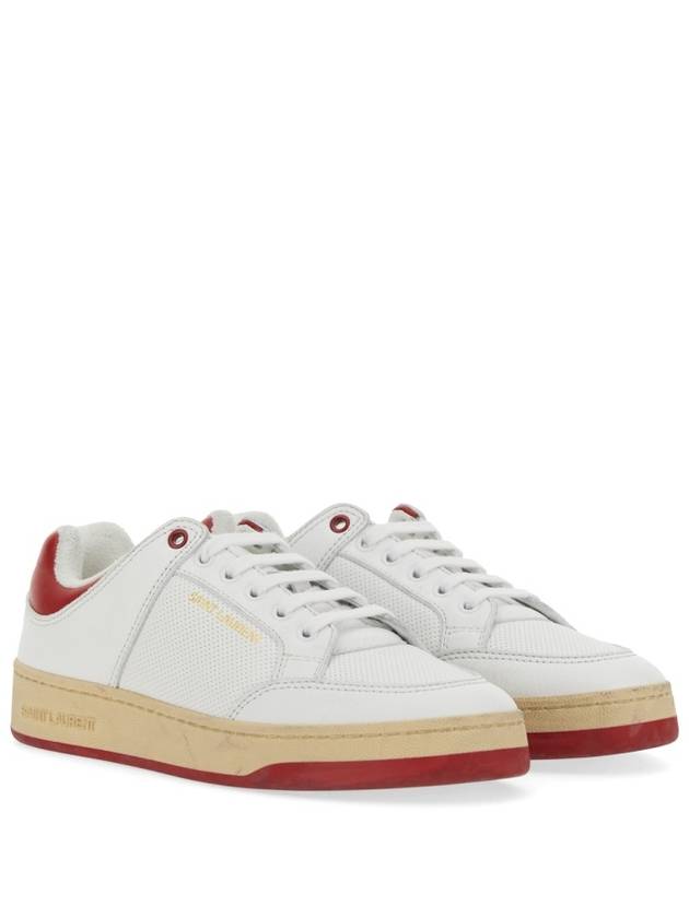 Crack Lace Up Calf Leather Low Top Sneakers White Red - SAINT LAURENT - BALAAN 10