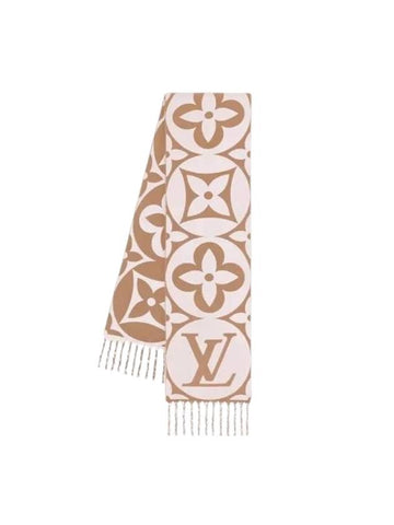 LV Medallion Monogram Wool Scarf Rose Beige - LOUIS VUITTON - BALAAN 1