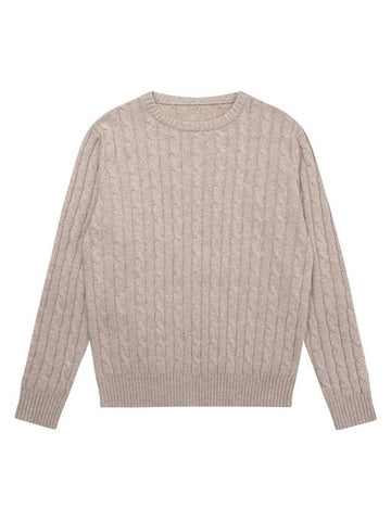 Round Cable Knit Top Beige - SOLEW - BALAAN 1